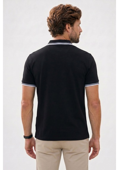 Tudors Erkek Slim Fit Dar Kesim %100 Pamuklu Çizgili Detaylı V Yaka Siyah Polo Yaka Tişört-51594 Tudors Erkek Slim Fit Dar Kesim %100 Pamuklu Çizgili Detaylı V Yaka Siyah Polo Yaka Tişört-51594