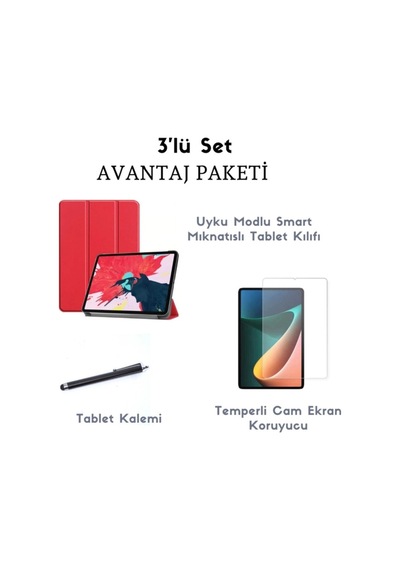 Xiaomi Uyumlu Mi Pad 5 Pro Kılıf Seti Smart Uyku Modlu Tablet Kılıfı + Ekran Koruyucu + Kalem