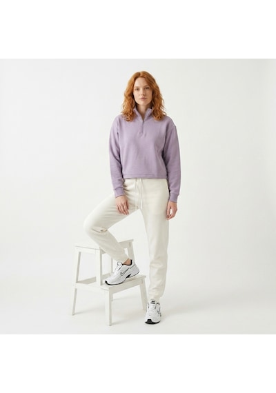 Sportive Cleo Zip Neck Kadın Lila Günlük Stil Sweatshirt 26yk0006-lıl Pembe