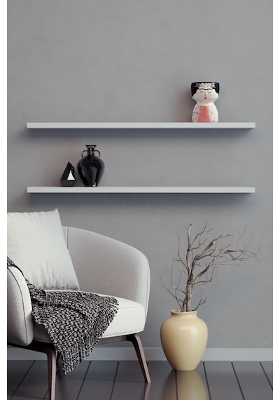 Yankı-BYEG 2li 80 cm Mat Beyaz Mdf Duvar Rafı Gizli Bağlantı Kitaplık