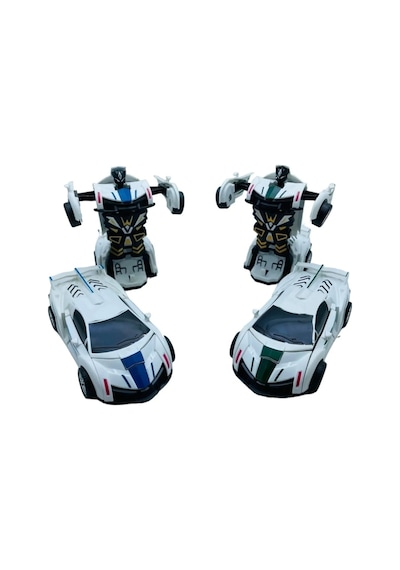 Robota Dönüşen Polis Arabası Lamborghini Oyuncak Transformers Bugatti Robot Araba Beyaz - Mavi