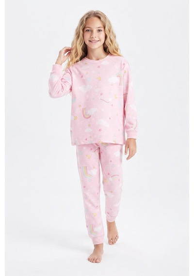 Modanino %100 Pamuk Ve Baskılı Kız Çocuk Pijama Takımı 8-13 Yaş 12739ıs Pembe
