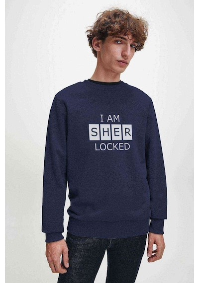Sherlock Holmes Decal Sticker Baskılı Indigo Erkek Sweatshirt