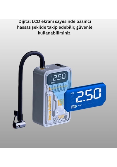 Kargo 150 Psı Kablosuz Dijital Ekranlı Taşınabilir Araç Lastik Pompası Najmaddin