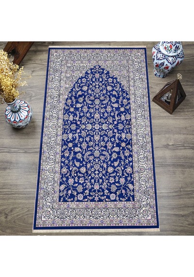 Dijital Baskılı, Yıkanabilir, Yumuşak Dokulu Çocuk Ve Yetişkin Seccade S-dot-123-2 Mavi