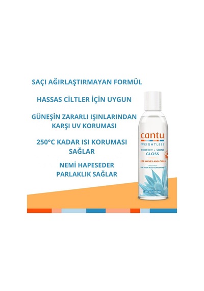 Cantu Weightless Isı Koruyucu Ve Parlaklık Veren Saç Serumu - Dalgalı Ve Kıvırcık Saçlar 100 Ml
