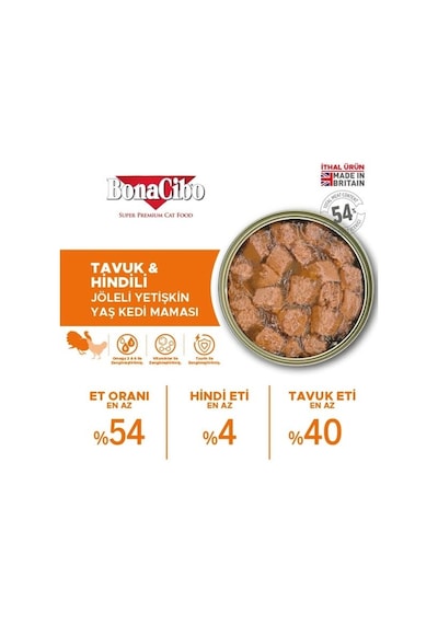 BonaCibo Jöleli Tavuklu ve Hindi Etli Konserve Yetişkin Kedi Maması 6 x 400 G