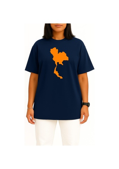 Bahriyeli Collection Oversize Tayland Haritası Göğüs Baskılı Unisex T-shirt Lacivert