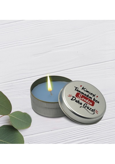 Bk Gift Kimseyi Tanımadım Ben Tasarımlı Silver Metal Kutuda Kokulu Mum-4, Ev Hediyesi, Arkadaşa Hediye, Kokulu Mum Sarı
