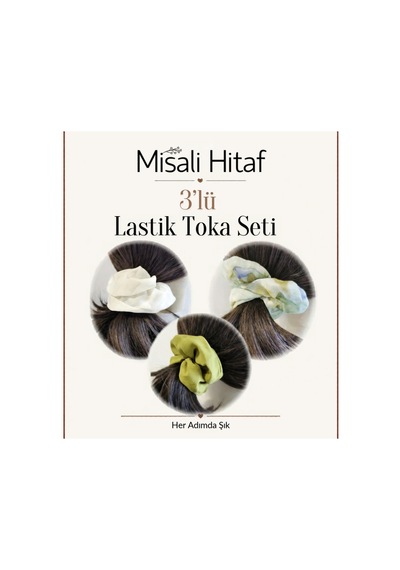 3'lü Lastik Toka Seti Kadın Saç Tokası Saç Lastiği Beyaz - Yeşil - Turkuaz