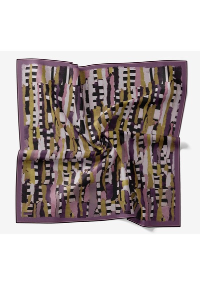 Silk Home Twill İpek Eşarp Şerit Yağ Yeşili Çok Renkli
