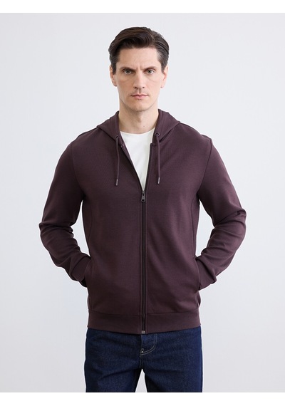 Lcwaıkıkı Basic Mürdüm Kapüşonlu Erkek Fermuarlı Sweatshirt