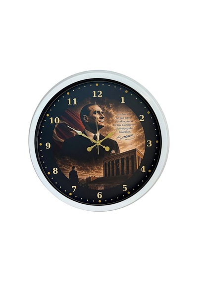 Beyaz Büyük Miras 40 X 40 Cm Metal Atatürk Duvar Saati