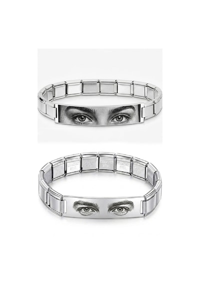 Kişiye Özel Göz Resim Baskılı İtalyan Charm Plakalı Unisex Çelik Bileklik Scb93g Gri