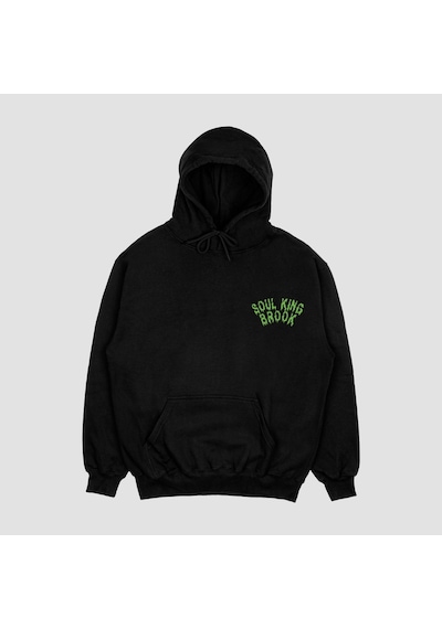 Unisex Siyah Brook Baskılı Hoodie Oversize Kapşonlu Sweatshirt Siyah