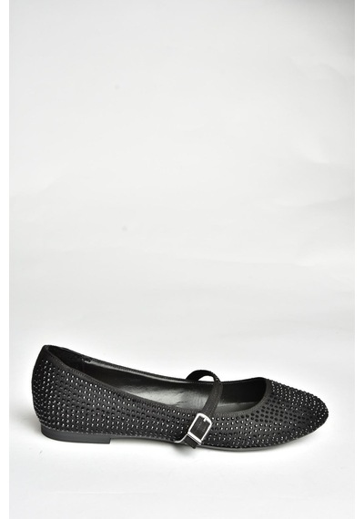 Fox Shoes U726628004 Siyah Kumaş Taş Detaylı Babet Siyah