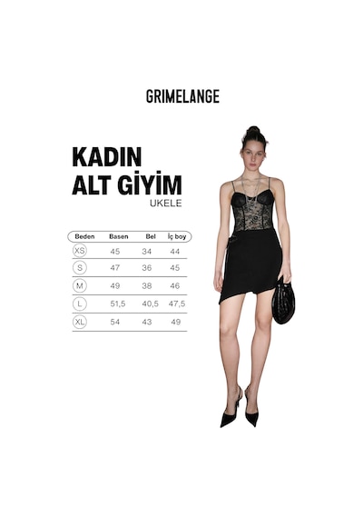 Grimelange Ukele Kadın Esnek Kumaşlı Yan Kapama Ve Toka Detaylı Mini Siyah Etek Siyah