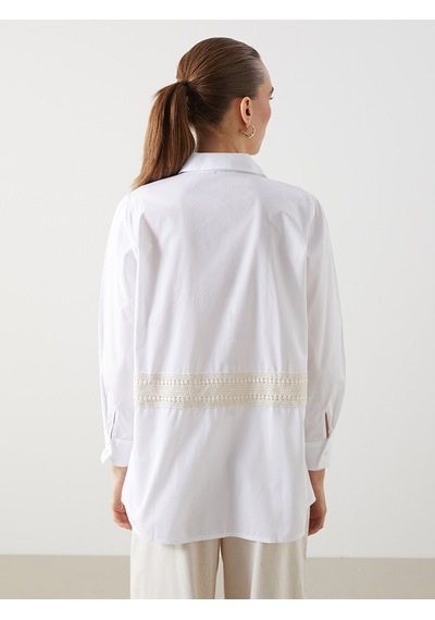 Lcwaıkıkı Classic Ekru Dantel Detaylı Poplin Kadın Gömlek Tunik