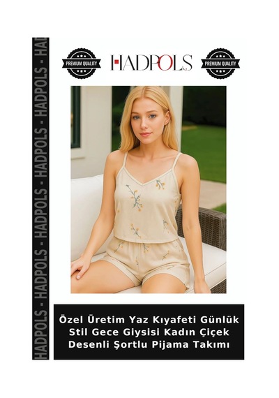 Hadpols Özel Üretim Yaz Kıyafeti Günlük Stil Gece Giysisi Kadın Çiçek Desenli Şortlu Pijama Takımı Diğer