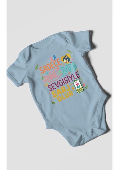 Morivokids Anneye Ve Babaya Özel Kısa Kollu Bebek Body %100 Pamuk Bebe Mavisi