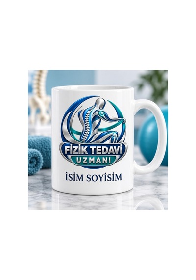 Fizik Tedavi Uzmanı Kupa Bardak Hareket Ve Omurga Desenli Beyaz Beyaz