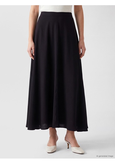 Lcw Modest Siyah Beli Fermuarlı Modal Karışımlı Kloş Etek