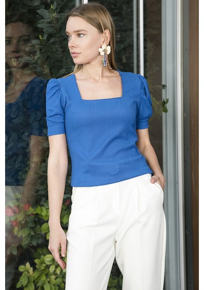 Lela Kol Detaylı Kare Yaka Bayan Bluz 5869002 Saks