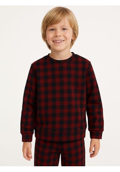 Zekids Erkek Çocuk Kareli Yumuşak Dokulu Pijama Takımı-16049 Bordo