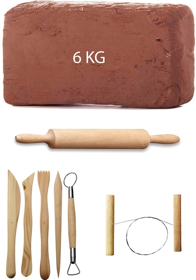 6 KG Kırmızı Kahverengi Seramik Hamuru Çamur Ebeşuar Merdane Tel