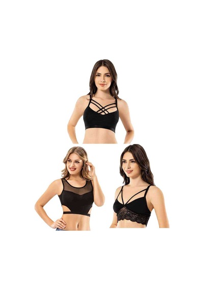 Kota 3 Adet Dantelli Çapraz İpli Tül Model Büstiyer