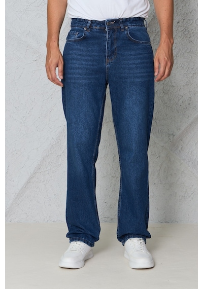 Blayn Jeans Erkek Antrasit Baggy Kot Pantolon - Geniş Kalıp Günlük Rahat Denim Jean lacivert