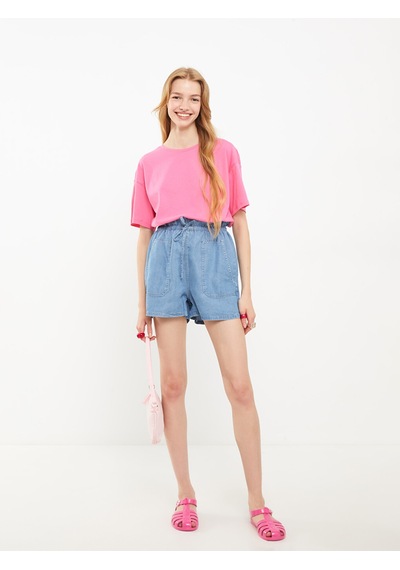 Lcw Jeans İndigo Yüksek Bel Standart Fit Düz Cep Detaylı Kadın Jean Şort