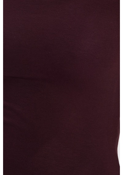 Tudors Kadın Slim Fit Dar Kesim Modal Kumaş Yumuşak Dokulu Pamuklu Kare Yaka Kısa Kollu Mürdüm Tişört-50701