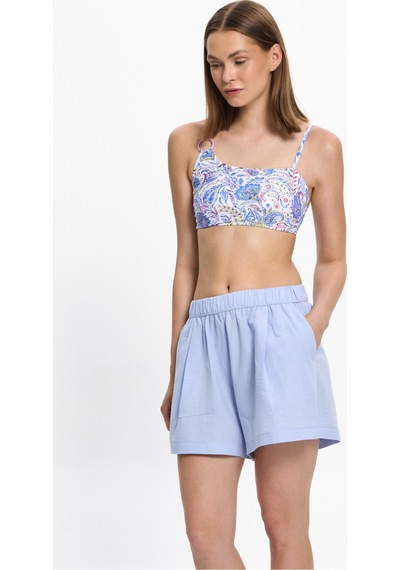 Toosalty Kadın %100 Cotton Kısa Cepli Plaj Şortu 25pl10st Mavi