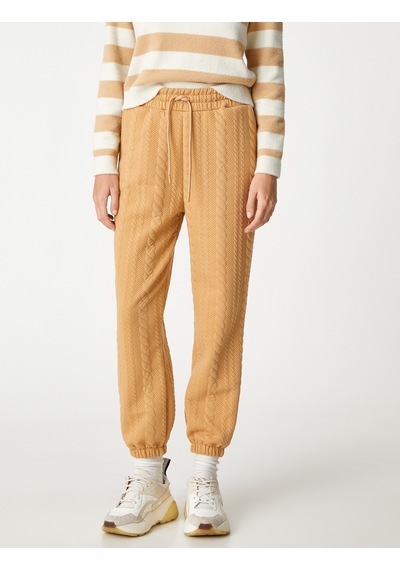 Koton Jogger Eşofman Altı Desenli Beli Bağlamalı Bej 3wak30108ek 3WAK30108EK063 Ekru