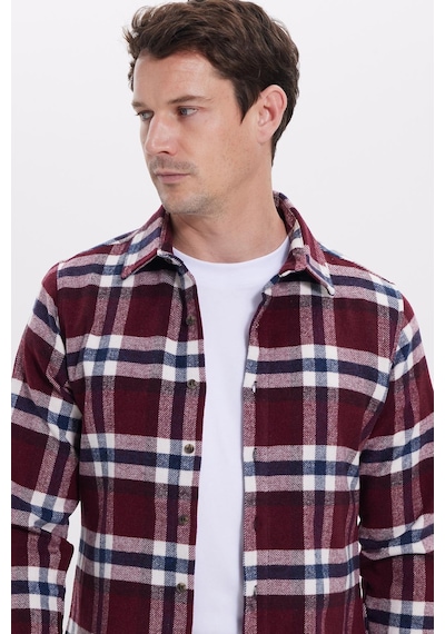 Tudors Erkek Slim Fit Dar Kesim Kareli Kışlık Oduncu Gömlek-42206 Bordo