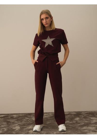 Xint Bordo Pamuk Dokulu Oversize Sweat Pantolon 470400