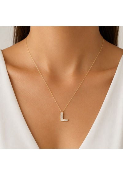 Zirkon Taşlı Altın Kaplamalı L Harfi Gümüş Kolye Gold - Rose Gold - Gümüş