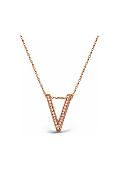 925 Ayar Gümüş Rose V Harfi Kolye - 23091501 Rose Gold