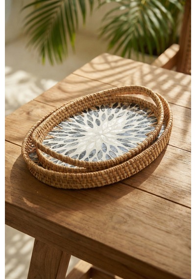 Palma Oval Bambu Sunum Tepsi Seti Renkli