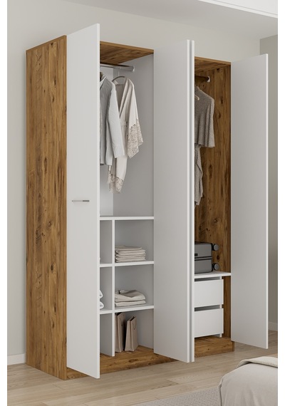 Aeka Ae-3191 Burç Aynalı 4 Kapaklı Çok Bölmeli Askılı Raflı Ve Çekmeceli 210x140x53cm Gardırop Çam - Beyaz Aeka Ae-3191 Burç Aynalı 4 Kapaklı Çok Bölmeli Askılı Raflı Ve Çekmeceli 210x140x53cm Gardırop Çam - Beyaz