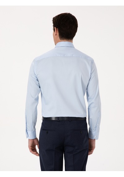 Cacharel Açık Mavi Slim Fit %100 Pamuk Yarım İtalyan Yaka Klasik Gömlek Denım