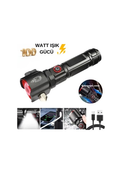 Gold Orion Full Metal Tasarım Çakarlı Zomlu 26650 8800mah Li-ion Bataryaya Sahip El Feneri Siyah