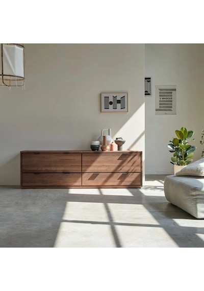 Vintage Walnut Model Devirme Kapaklı Masif Ahşap Tv Ünitesi