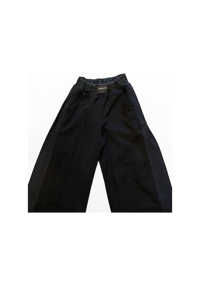 Zekids Kız Çocuk Yanları Denim Garnilli 2 İplik Pantolon-15038 Siyah