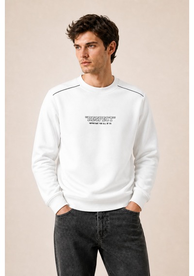 Redline Respect Bisiklet Yaka Regular Fit Kışlık Sweatshirt Beyaz