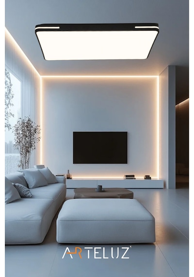 Kare Model Modern Plafonyer Avize 90x60 Cm SİYAH İÇİ BEYAZ