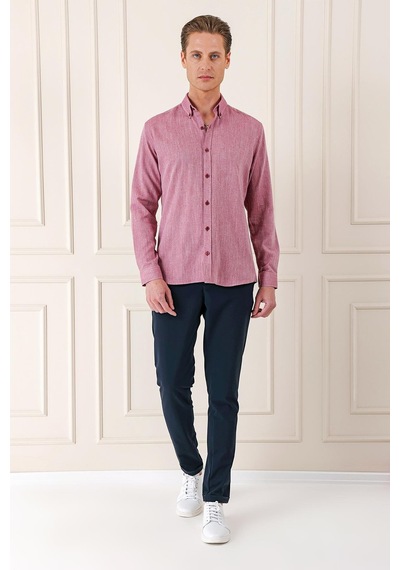 Efor Slim Fit Düğmeli Yaka %100 Pamuk Klasik Bordo Gömlek Gk 723 Bordo