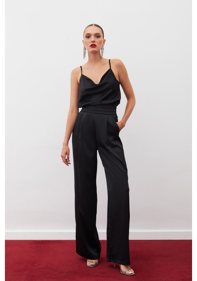 Sateen Cepli Salaş Saten Pantolon - Siyah-133300 Siyah