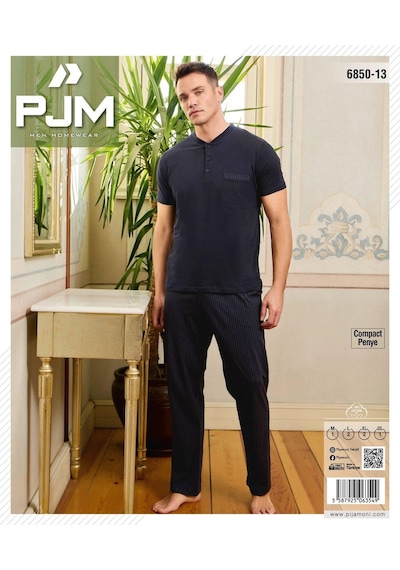 Pijamoni Erkek Düğme Yaka Kısa Kol Pijama Takımı 6850/13 - 1 Adet Koyu Lacivert